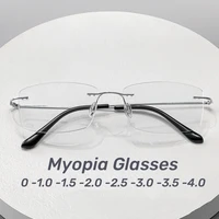 Men Ultra Light Myopia Glasses Small Square Frameless Anti-blue Light Near Sight Glasses Ultra Light Unisex Short Sight Glasses 1