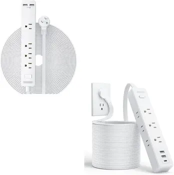 US Plug Power Strip 4 AC Outlets 2 USB Ports 25 ft Flat Extension Cord 1080J Surge Protector Smart Plug Network filter socket