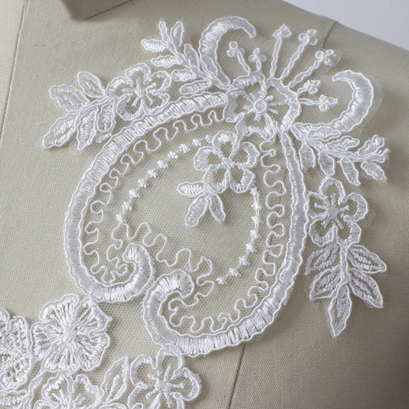 2pcs Lace Fabric Many Colors Choice Organza Embroidered Lace Applique Patch DIY Wedding Dress Accessories Handmade lace fabric lace garment accessories sewing patches lace sewing supplies lace accessories lace sewing accessories