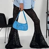 Darlingaga Fashion Black Skinny Lace Trousers Full Length Solid Transparent Sexy Party Thin Flared Pants Vintage Elegant Bottoms 2