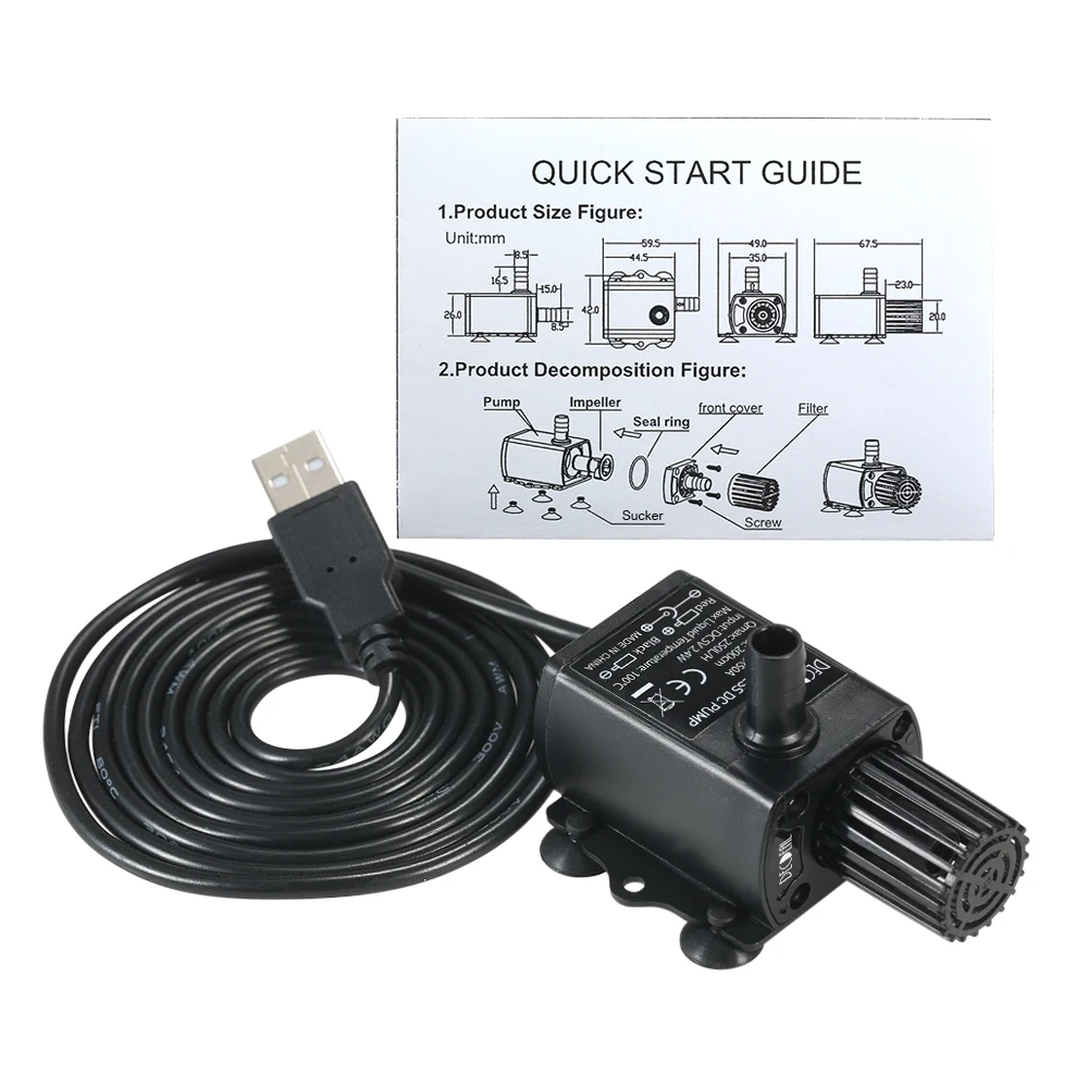 초저소음 미니 브러시리스 방수 물 펌프, 연못 정원 캠핑 용품, USB 5V 4.8W, 수중 분수 수족관