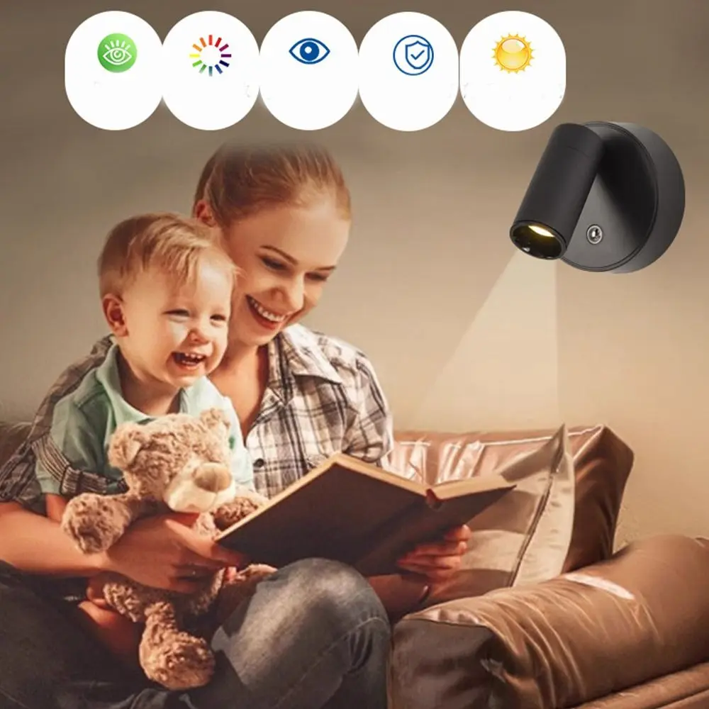 Magnetic LED Wall Light Wall Mounted 360° Rotation Wall Lamp Touch Remote Control USB Rechargeable Cabinet Spotlight Bedroom