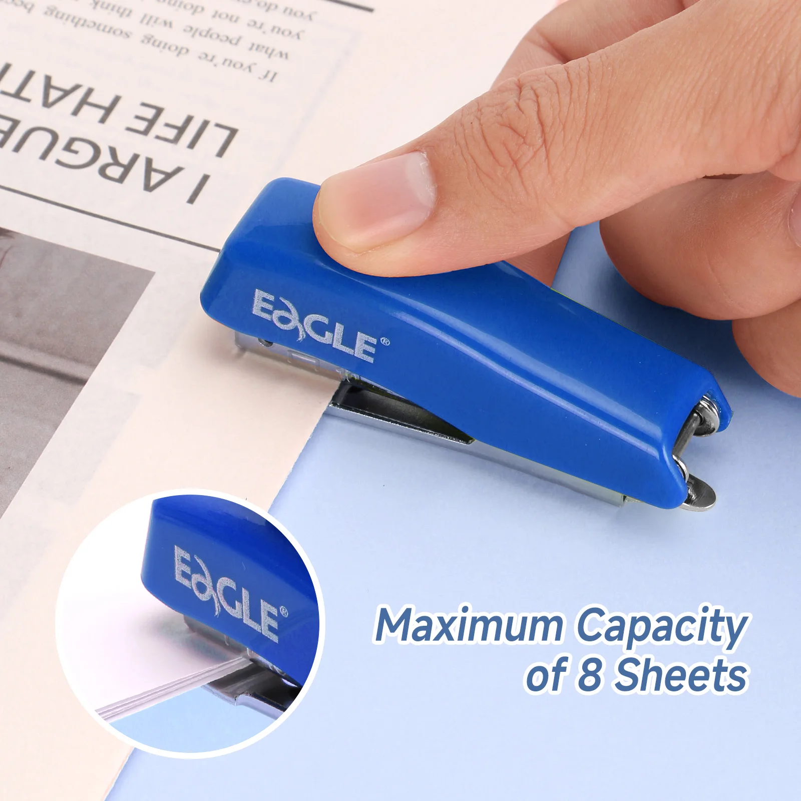 스테이플 제거기가 내장된 EAGLE 미니 스테이플러, ABS 플라스틱, 스테이플 1000개 포함, 사무실, 가정, 학교용 컴팩트 사이즈