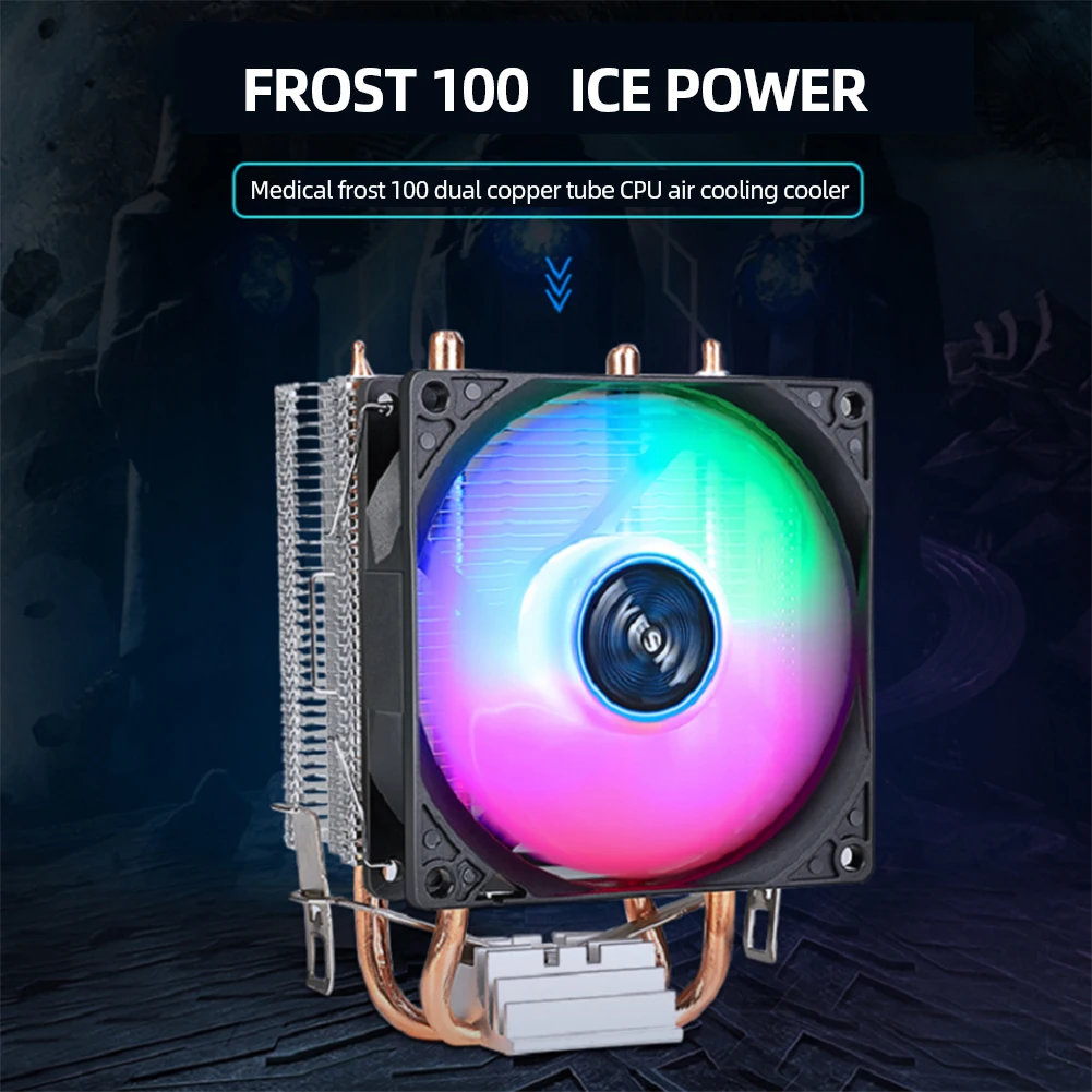RGB CPU 쿨러 라디에이터 2 히트 파이프 타워 프로세서 쿨러, 다채로운 RGB 조명 효과, 음소거 컴퓨터 액세서리, 인텔 AMD용, 9cm