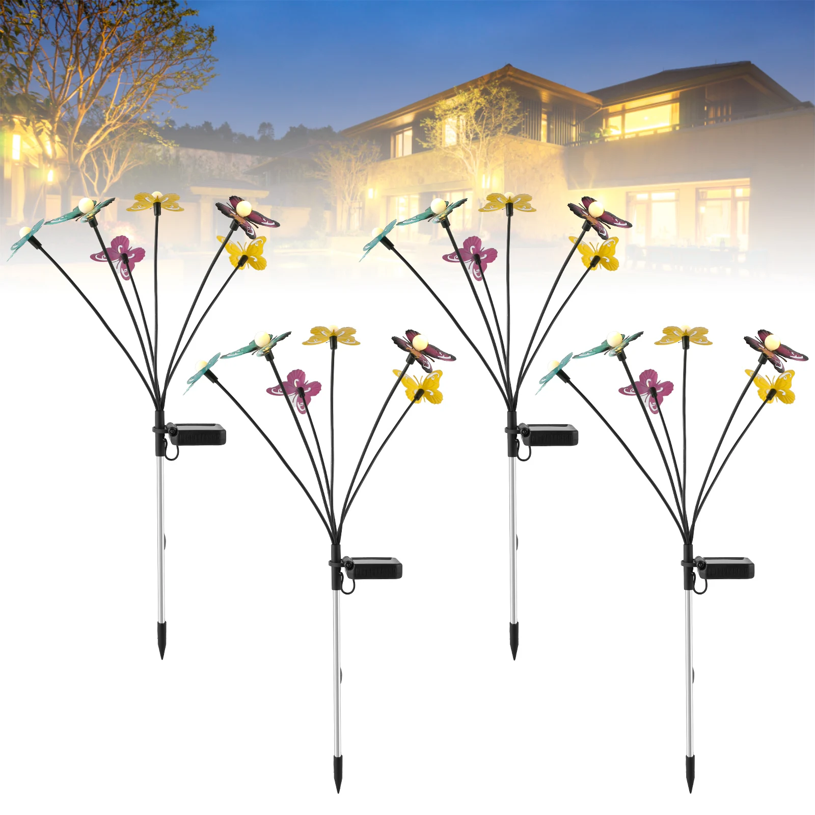 

4pcs Solar Butterfly Light Outdoor Garden Lamp Waterproof Solar Landscape Lamp Flowing in Wind Lawn Light Patio Garden Decor