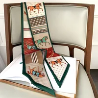 Long Silk Scarf Bag Tie Lady Neck Skinny Scarves Hairband Foulard Horse Print Brand Lady Neckerchief Ribbon 2021 Spring New 1