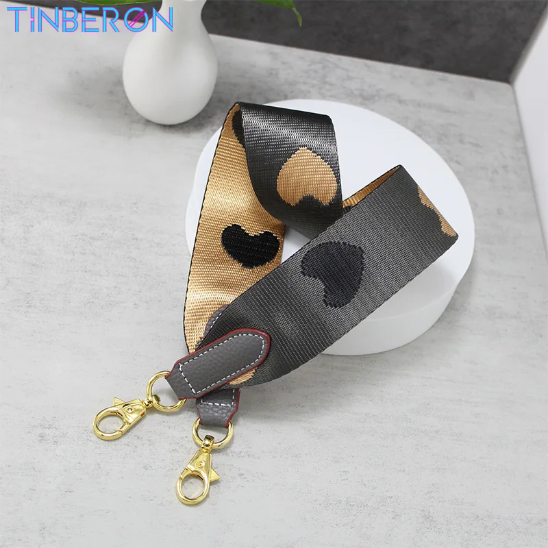 TINBERON Fashion Canvas Shoulder Strap Replacement Luxury Handbags Wide 5cm  Bag Straps Jacquard Heart-shaped Fabric Bags Strap