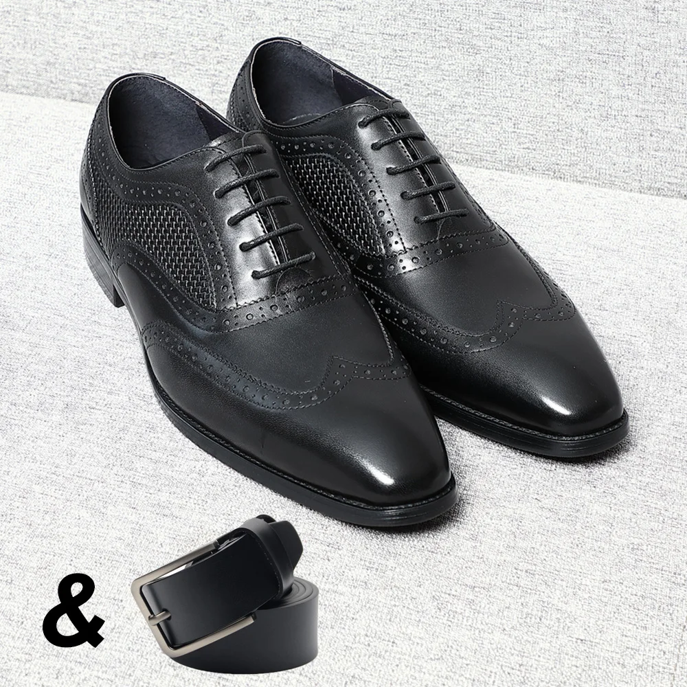 

Size 38 To 46 Handmade Real Leather Men Dress Shoes Black Pointy Toe Wingtip Brogue Oxfords Business Wedding Party Formal Shoes