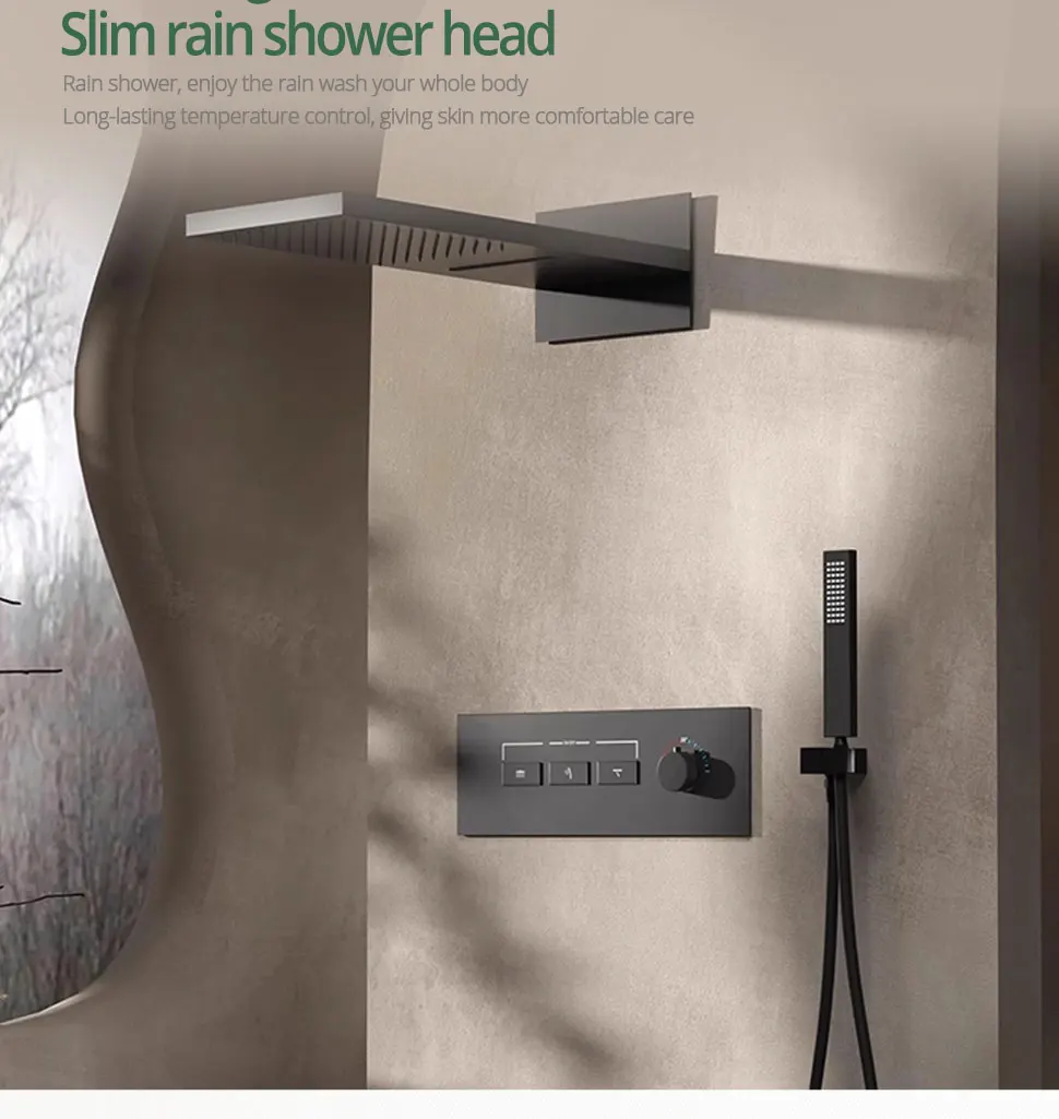 Description Picture 4 of itemWhite Ceiling Shower Faucet Wall Mounted Bathroom Shower Set Recessed Box Digital Display 2 function Control Valve Shower System