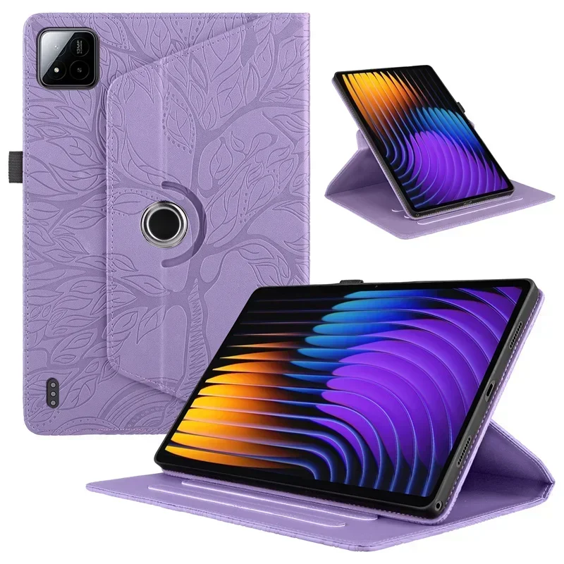 Premium PU Leather 360 Rotating Stand Cover with Embossed Tree Design