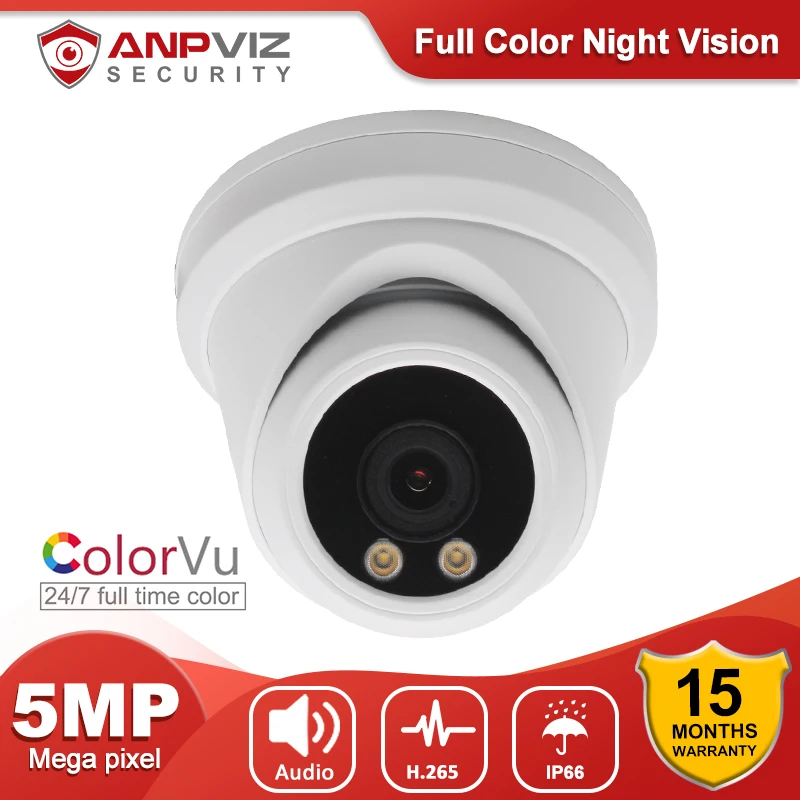 

Anpviz 5MP Colorful POE Security IP Camera Dome Super Video Surveillance IR 30m Built-in Microphone Audio IP66 H.265