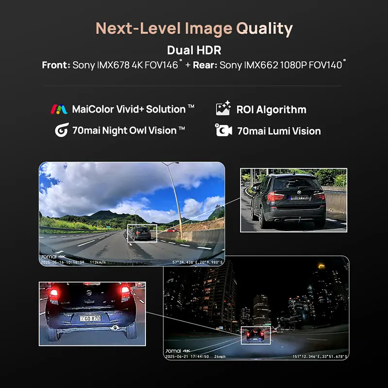 70mai Dash Cam 4K A810S HDR IMX678 Supercapacitor 4G LTE Remote Control Wi-Fi 6 Voice Control GPS ADAS Car Camera 70mai A810S - Image 2