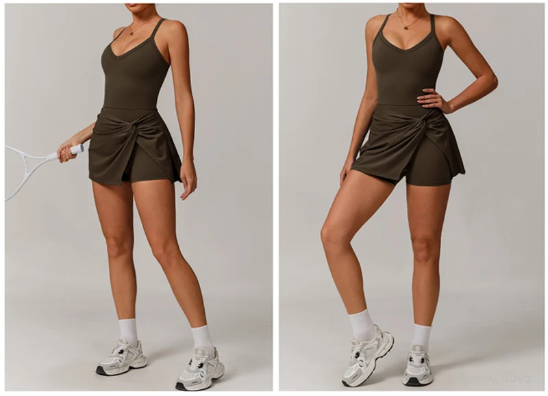 VITALINOVO Womens Tennis Dress with Shorts Underneath Workout Dress with Built-in Bra Deep V Neck Athletic Dresses Golf Dress