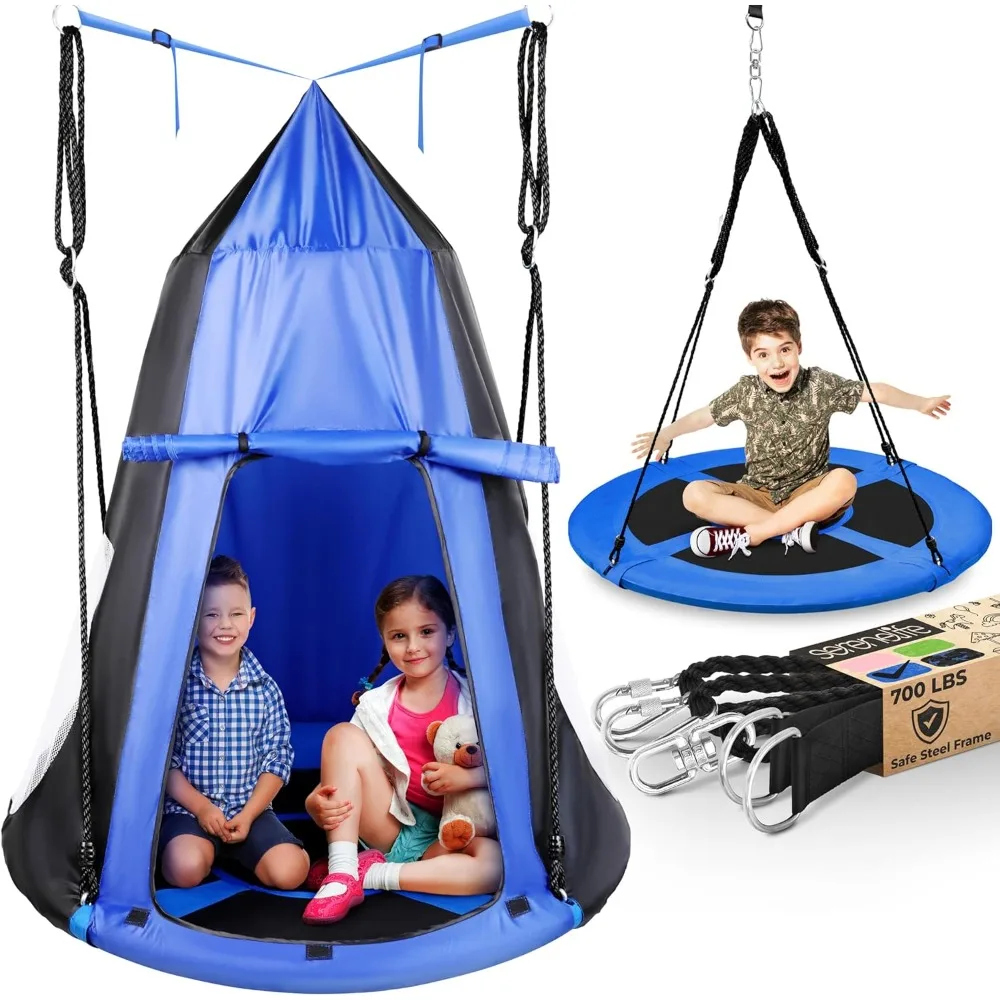 

SereneLife 40”Hanging Tree Play Tent Hangout for Kids Indoor Outdoor Flying Saucer Floating Platform Swing Treepod Inside