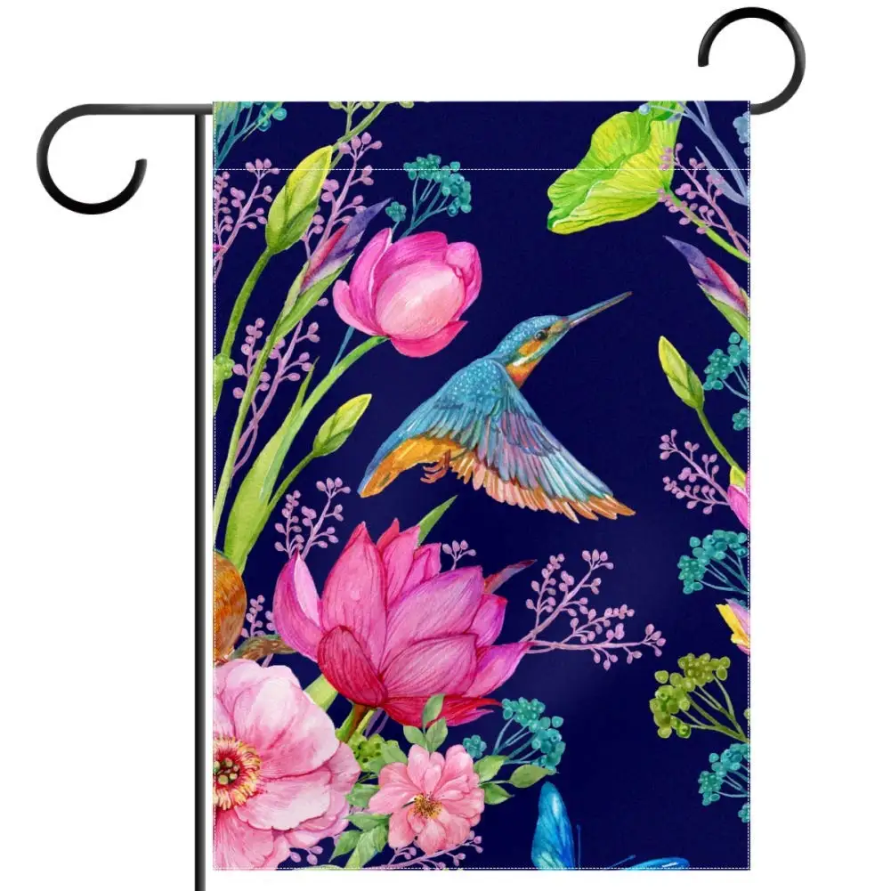 

Watercolor Hummingbird Garden Flag Birds Colorful Flowers Yard Small Flag Tropical Plants Floral Double Sided House Outdoor Flag