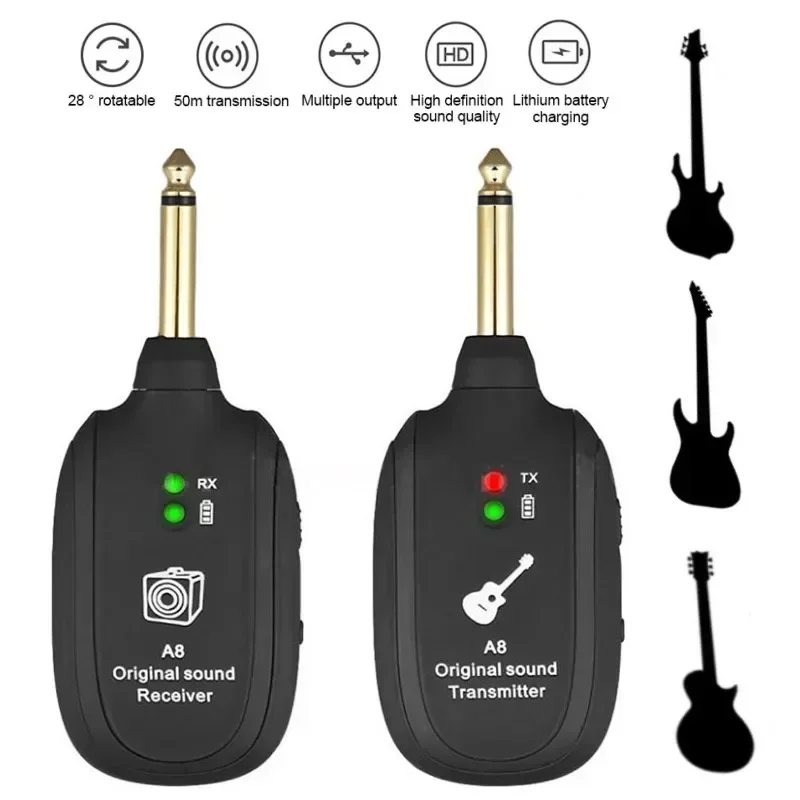Guitar Transmitter Receiver UHF Wireless System Built in Battery 50M Original Sound Transmission Range For Guitar Bass