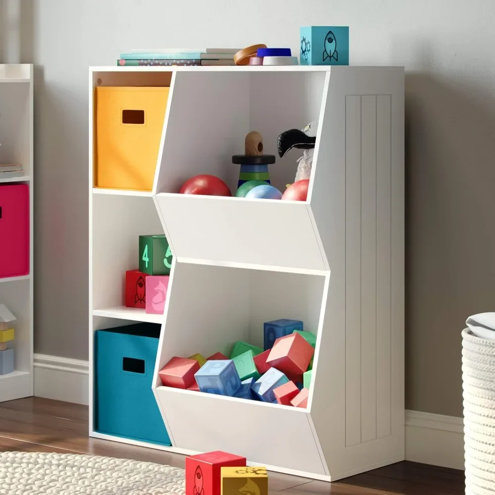 Toy Storage Organizer and Bookcase with Cubbies and Veggie Storage Bins for Home Organization Bookshelf and Containers 3