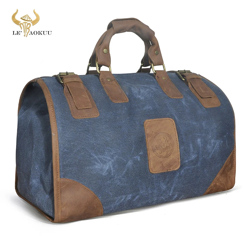 

Canvas+Genuine Leather Water Resistant Large Design Handbag Duffel Gym Luggage Bag For Men Male Travel Suitcase Tote Bag 8151