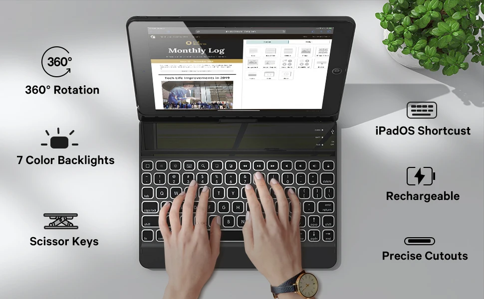 rotatable caso de teclado retroiluminado para ipad gen pro teclado sem fio bluetooth caso giratória para ipad