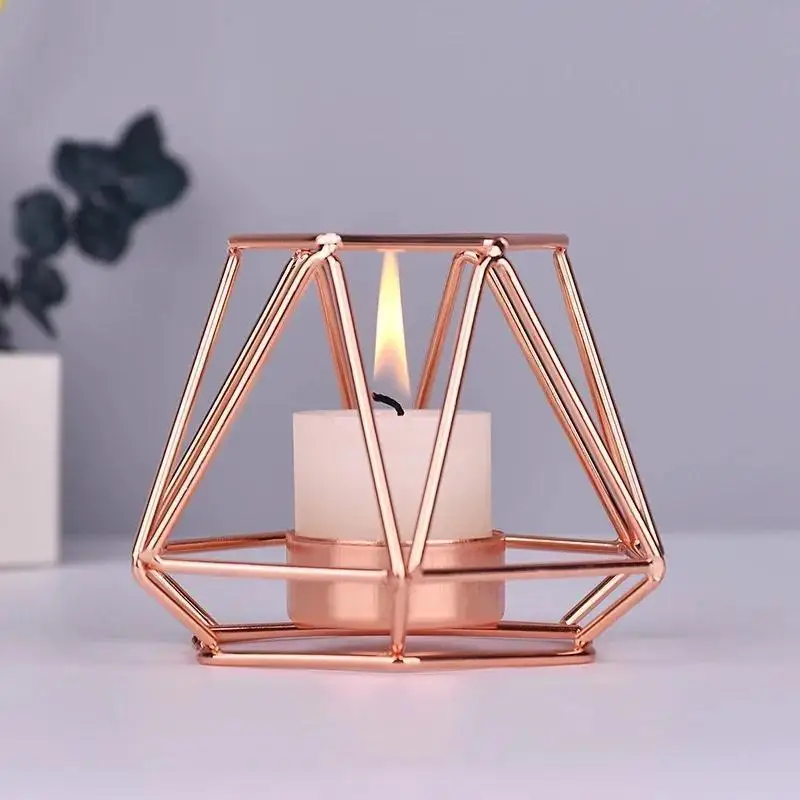 Metal Ornaments Candlestick Container Polygonal Geometry Iron Candlestick Handicraft Simple Aromatherapy Candle Base
