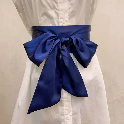 Satin Silk Bow Corset Waist Belt Wide DIY Bowknot Fabric Ribbon Cummerbunds Decorative Waist Cover For Women Lady Girl Bridal - Image 2