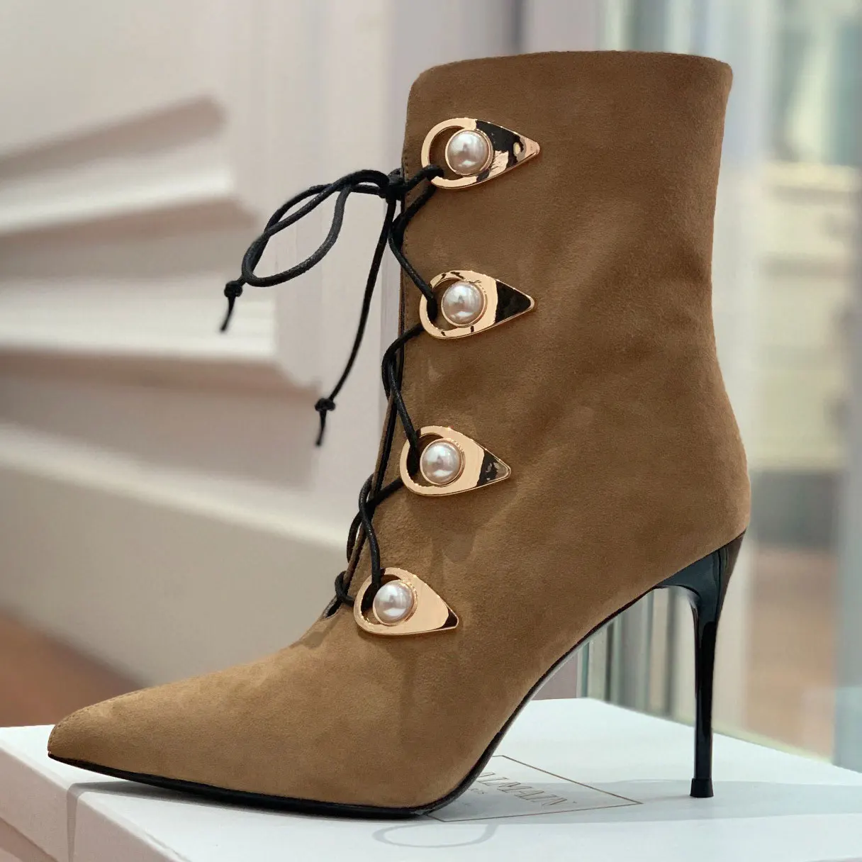 

True Fur Boots Pointed Toe Stiletto High Heels for Women Solid Color Fashion Brand Shoes 2022 Autumn Ankle Boots Female Boots