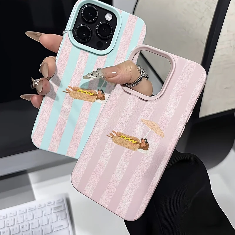 Pink Striped Dog Pattern Phone Case with Bumper Cover Design