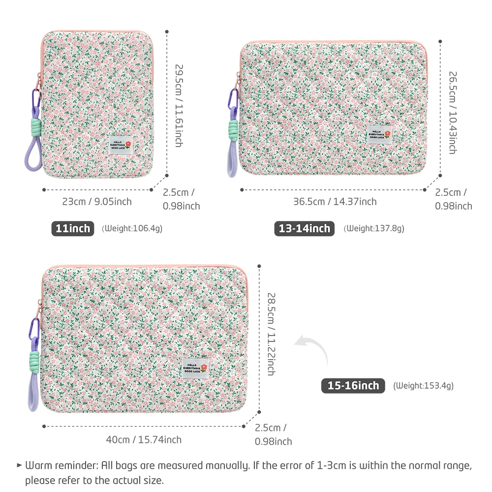 Floral Laptop Sleeve with Multi-Pocket Storage, Polyester Zippered Case – Lightweight Carry Bag