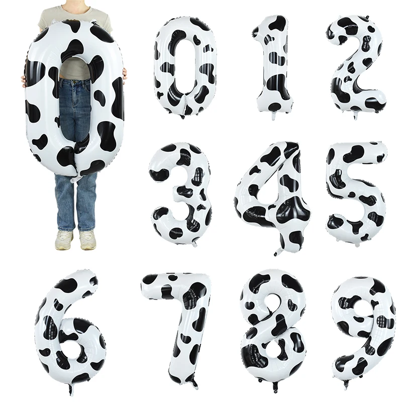 

40inch Milk Cow Print 0-9 Digital Balloon Happy Birthday Wedding Party Decoration Aluminum Foil Number Balloons Kid Toys Supplie