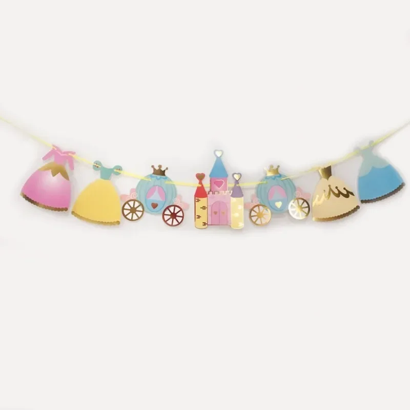 Cute Princess Castle Banner Paper Garland Baby Shower Kids Birthday Party Flag Decorations for Girls Bedroom Decorate Supplies party decorations birthday banner birthday streamers