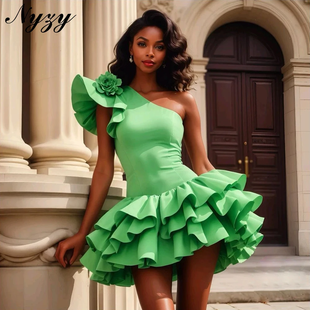 NYZY C406 Taffeta Ruffles One Shoulder Mini Cocktail Dress for Date Party Prom Birthday Homecoming Customized