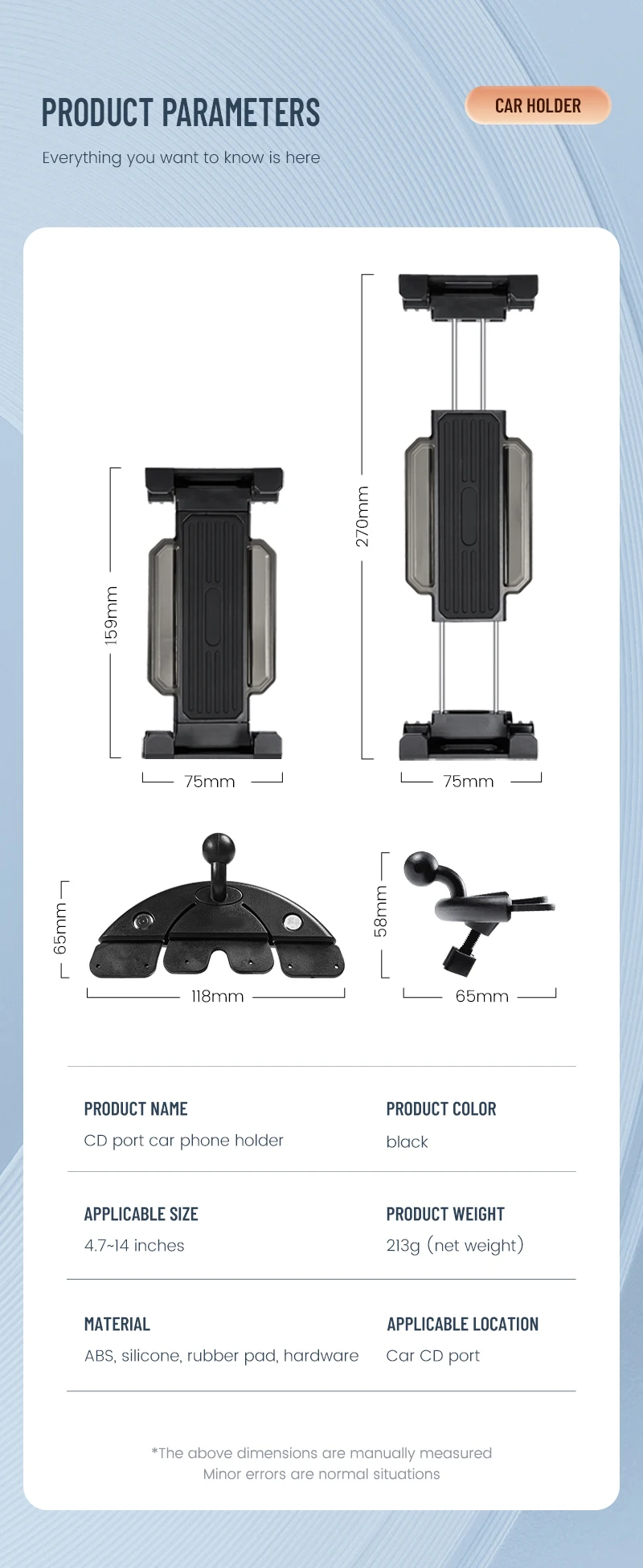 Universal Car Tablet Stand Phone Holder Auto CD Slot Mount Bracket for iPad Pro For iPhone iPad Phone & Tablet Support 4-14 Inch