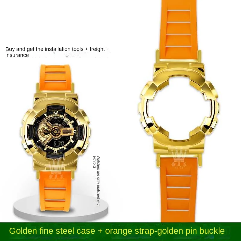 thumbnail image 1 of Caja de acero inoxidable para G-SHOCK Casio Black Gold GA-110GB/100/120, caja de metal modificada, correa de reloj de caucho fluorado, pulseras para hombres, 1 of 5