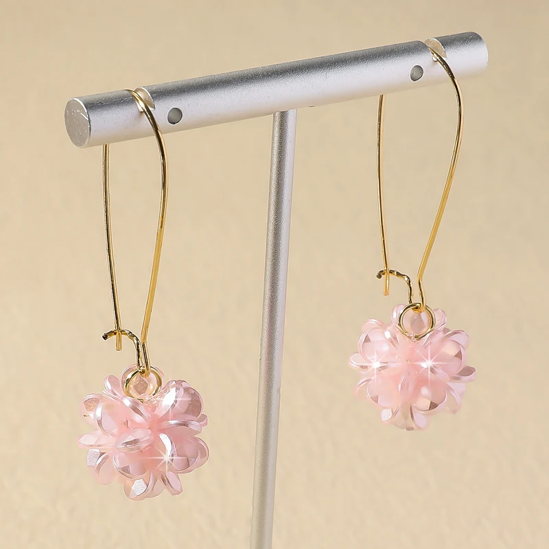 2PC Women's Fashion Trend DIY Pearl Petal Ball Earrings