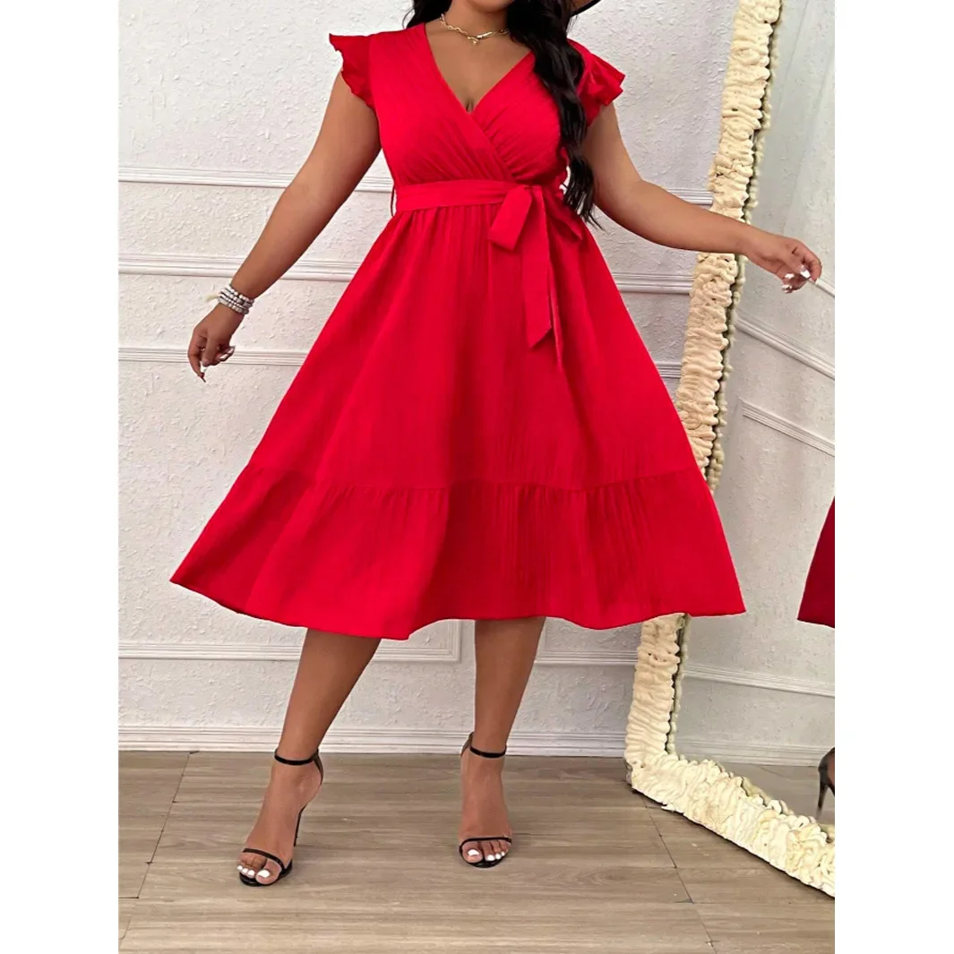 Plus Size Hot Sale Of The Season New Women's plus Size Dress with Lace Trim Belt Chinese Style Cross-Border Fashion Polyester... - Image 5