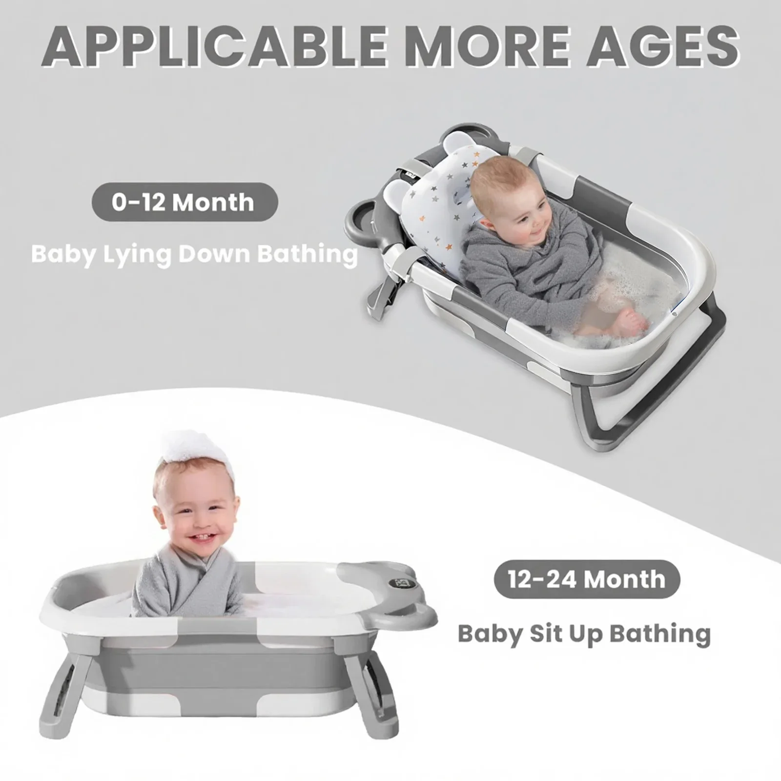 Newborn Collapsible Baby Bathtub Portable Travel Tub with Thermometer And Soft Floating Cushion Drain Hole Baby Tubs