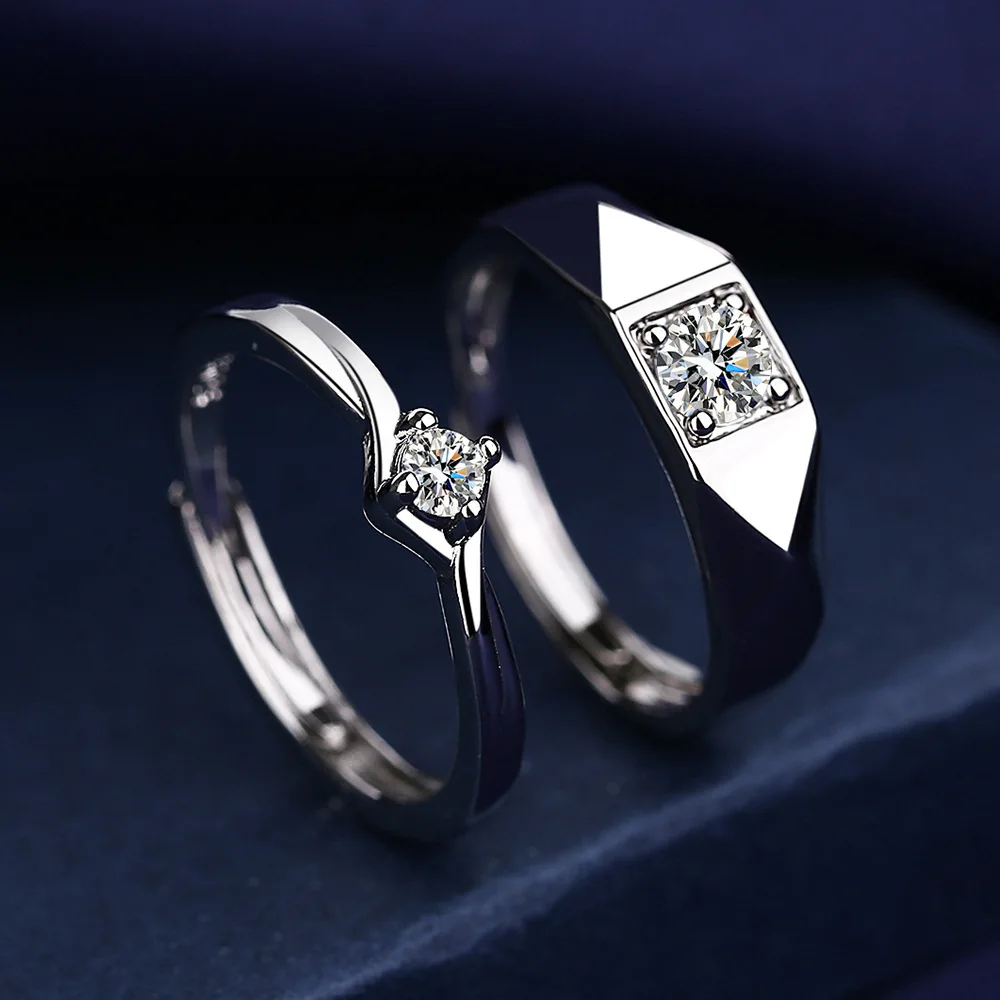 Silver Rings 2PCS 925 sterling black Pearl shine Zircon heart Sunlight fashion original womer lovers gift