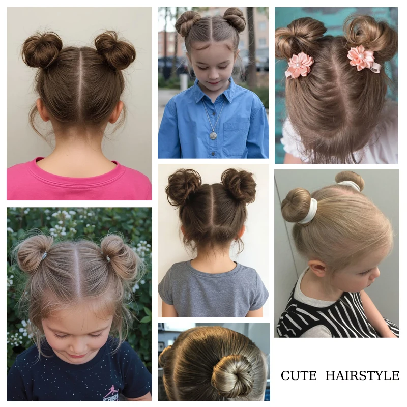 2Pcs Hair Bun Extensions Hair Clips Wig for Kids Black Brown Synthetic Fiber Hair Clip Round Hair Bun Hairpin Children Hairpiece