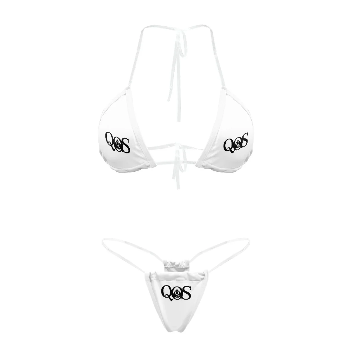 QOS مضحك إلكتروني طباعة المرأة مثير انظر من خلال حمالة الصدر الصغيرة الصغيرة شير بيكيني G سلسلة القاع مجموعة | اللون: أبيض; مقاس: XL
