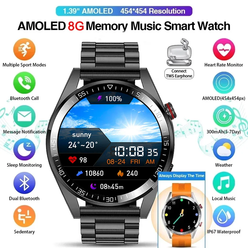 ο 8 ׷ RAM 454*454 HD ȭ  Ʈ ġ ׻ ÷ ð  ȭ   Smartwatch ȵ̵ ios ð