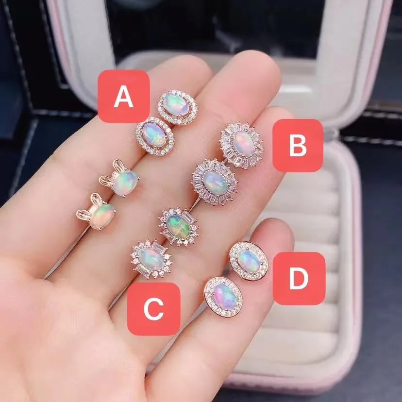 

Natural opal stud earrings, 4*6mm opal, 925 sterling silver for women.