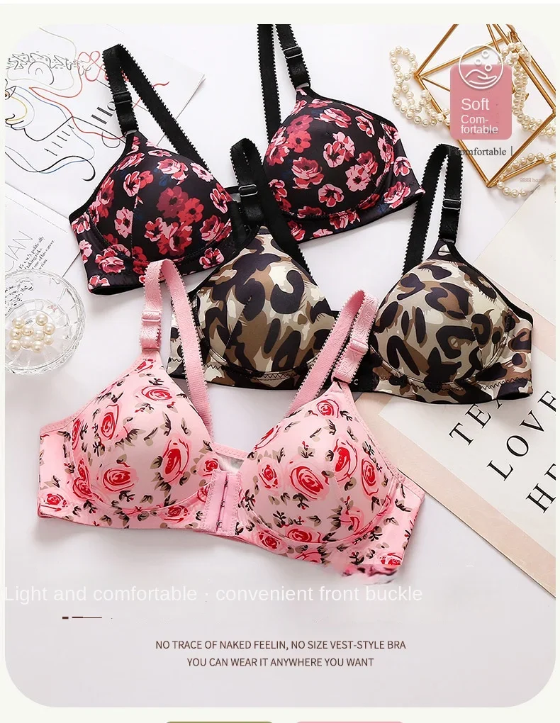 Description Picture 3 of itemNew Sexy Push Up Bras Front Closure Floral Rose Brassiere Wireless Bralette Breast Seamless Bras For Women Underwear Plus Size