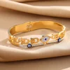 Stainless Steel Bracelets Women U Shape Evil Eye Charm Cuff Bracelet Bangles Fashion Gold Plated Jewelry Accessories Party Gifts 1