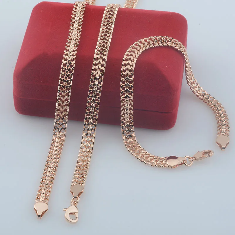 Set di braccialetti per collana con cordino Color oro rosa 585 da 6mm per uomo e donna