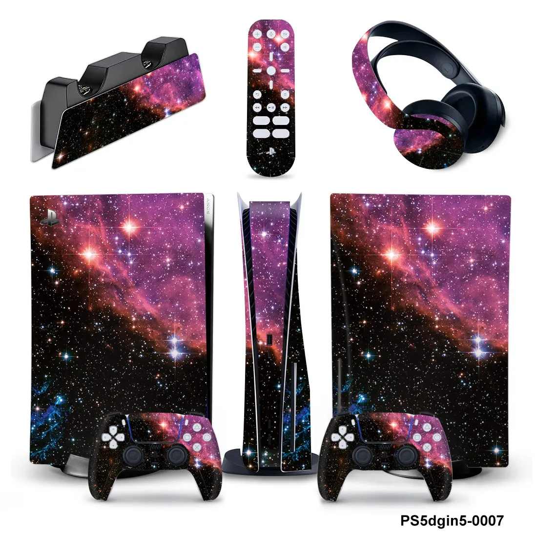 5 in 1 New Design Full Set Skin For PS5 Disk Console Vinyl Sticker Decal For PS5 Controller & Charge Stand & Headset & Remote 