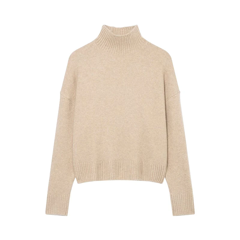 Women's Elegant Soft Knitted Top Women Fashion Long Sleeve Stand Collar Sweater Pullover 2025 New Casual Loose Knitwear Tops