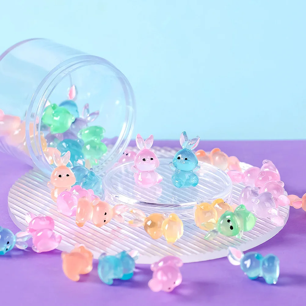 

Luminous Mini Rabbit Figurine Resin Bunny Figurine Zodiac Rabbit Cartoon Glow Little Rabbit Animal Doll Decor