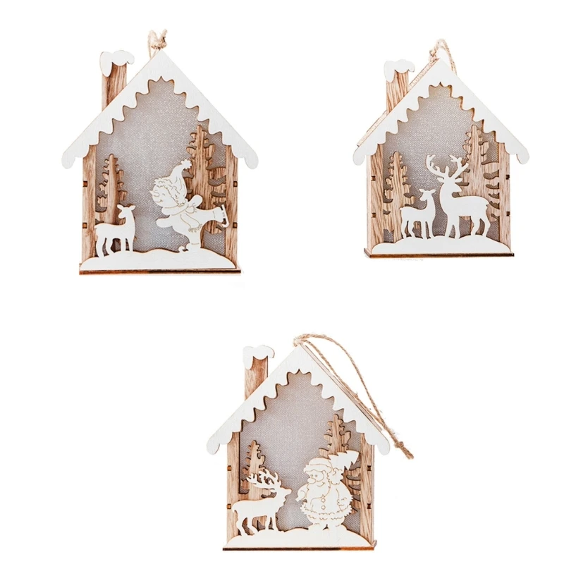 

LED Light Wooden House DIY Merry Christmas Decorations Luminous Cabin Christmas T5EF