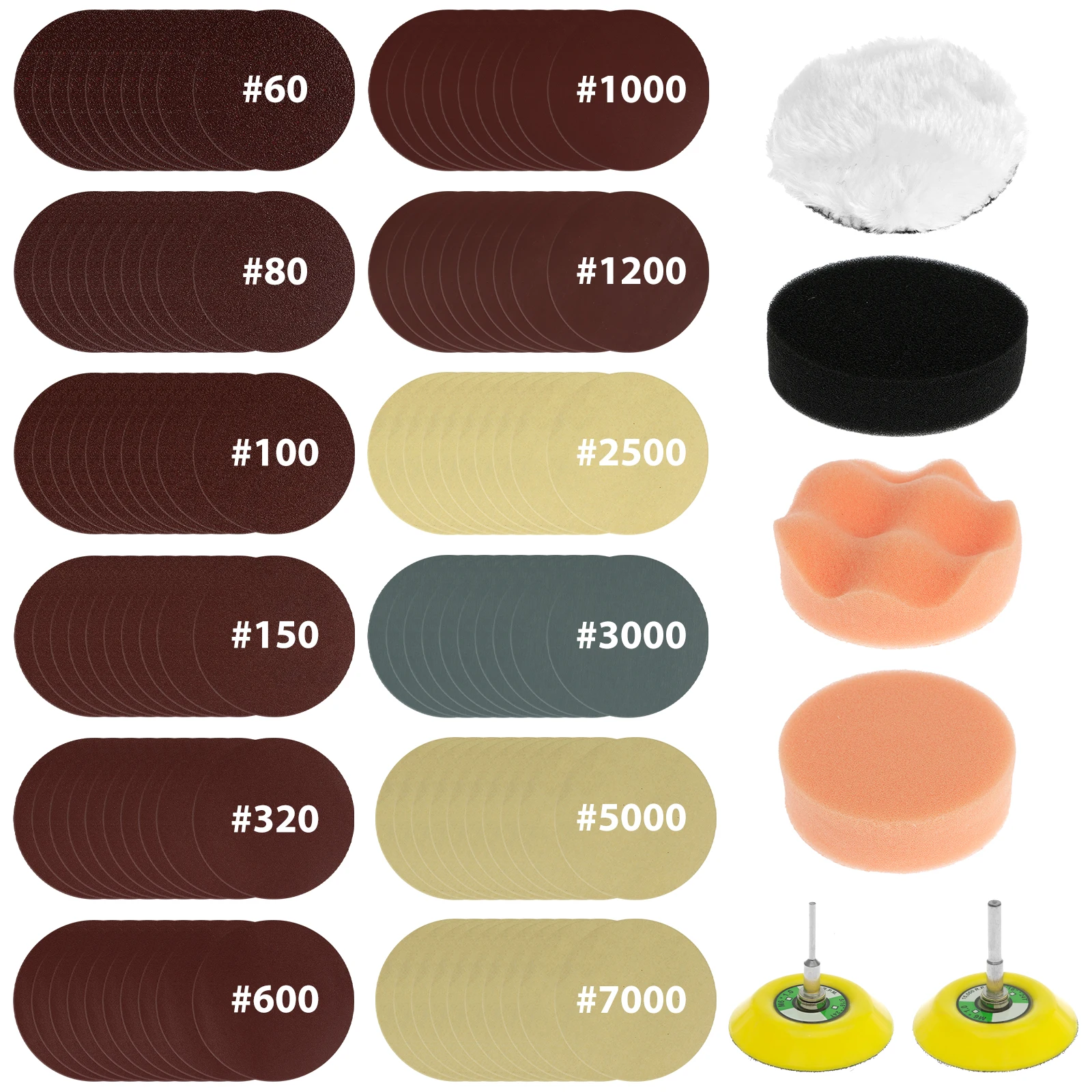 

128Pcs Sanding Disc Pad 3 Inch 60-7000 Grit Hook and Loop Wet and Dry Sanding Paper Washable Reusable Polishing Pad for Wood