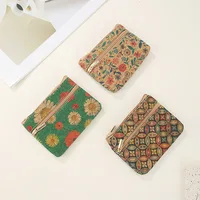 Vintage Fashion Cork Grain Printing Coin Purse Small Wallet Money Key Storage Bag Wood Casual Nostalgic Double Zipper Clutch Bag 2